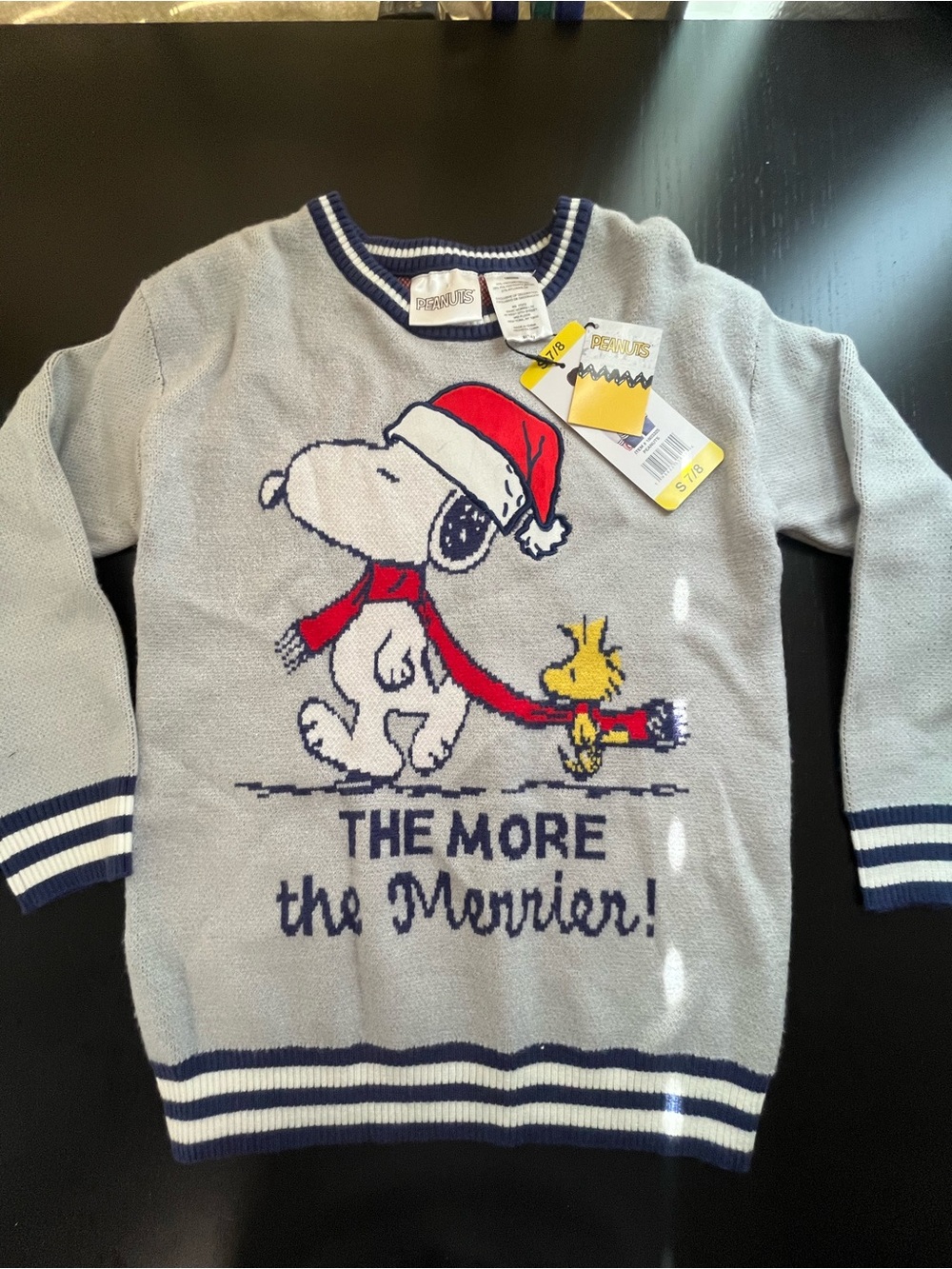 Woodstock Kids Snoopy Holiday Sweater - Light Gray with Red Accents NWT size 7/8